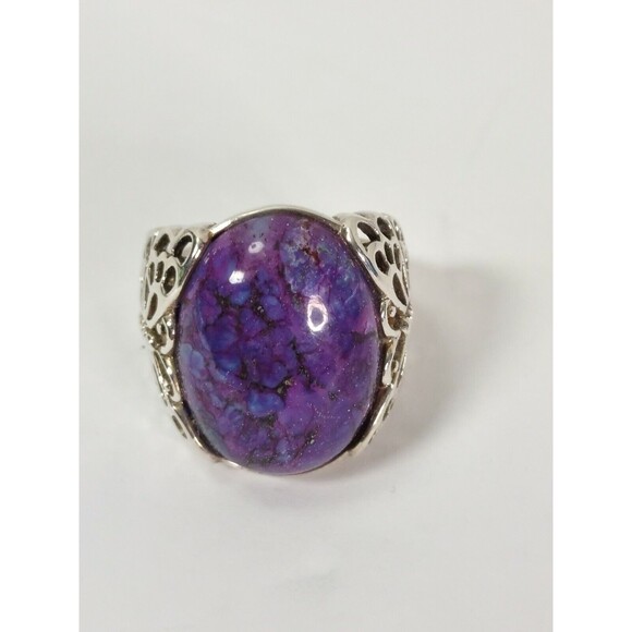 NK Sterling Silver Purple Mojave Turquoise Butterfly Design Vintage Ring  S 9.5 - Picture 1 of 7